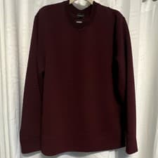 Image of Club Monaco XL Geometric Knit Pullover Sweater Burgundy Crew Neck