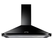Image of Rangemaster 100cm Hood With Chimney Hood - Black With Chrome Trim - LEIHDC100BC/