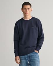Image of GANT Mens Regular Fit Shield Logo Crew Neck Sweatshirt - 433 Evening Blue