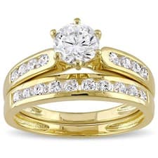 Image of 14K Yellow Gold Over 2.00 Ct Round Moissanite Wedding-Engagement Ring Set