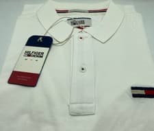 Image of MENS TOMMY HILFIGER SHORT SLEEVE POLO WHITE MEDIUM LARGE HILFIGER DENIM