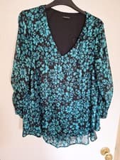 Image of Roman Teal Floral Metallic Print Top Size 12 BNWT Party Occasion Wedding