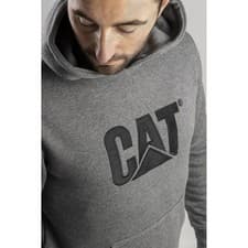 Image of Caterpillar Trademark Hooded Sweatshirt Heather Grey Embroidered logo on chest