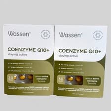 Image of 2 X Wassen Coenzyme Q10 + Vitamin E & Zinc 30 Tablets Vegetarian BBE 10/28