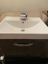 Image of Wall Mounted Drawer Unit & Ceramic Basin Gloss Dark Grey