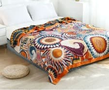 Image of Large Boho Sofa Throw Blanket with Tassels,100% Cotton Woven Blanket,Bedspread