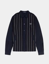 Image of Fred Perry Cardigan Mens Small Navy Blue Pinstripe Knitted Mod Ska Retro Casuals