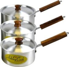 Image of Aluminium Saucepan with Lid 16-18-20 cm Long Wooden Handle Kitchenware Catering