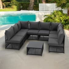 Image of Garden Modular Corner Sofa Set Rope Patio Outdoor Living with Fire Pit Table