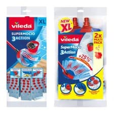 Image of Vileda Supermocio Mop Head Refill 3Action XL Blue Microfibre Single or Twin Pack