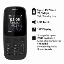 Image of Nokia 105 Dual Sim - Brand New in Box - Unlocked Sim Free - Black