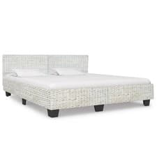Image of Bed Frame with Headboard Wooden Rattan Double King Bed Frame Bedroom Furniture
