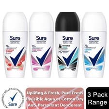 Image of Sure Women Motion Sense AP Deodorant Roll-on 72H Nonstop, Protection 50ml, 3Pack