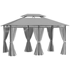 Image of Outsunny 4m x 3(m) Outdoor 2-Tier Steel Frame Gazebo w/ Curtains Outdoor Garden