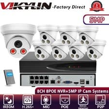 Image of VIKYLIN 8CH 8POE NVR Security Systems Turret IR30M 5MP IP CAMERA MIC IP67 Lot UK