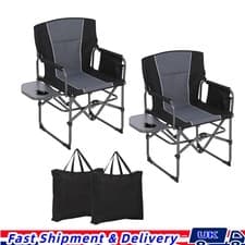Image of 2 Pack Folding Directors Chair Portable Camping Chair w/Side Table & Bag, Black