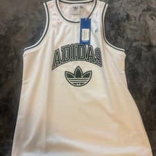 Image of NWT Adidas Originals Boys JV1980 Mesh Basketball Tank Top White/Green Size Mediu