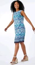 Image of BNWT WOMEN'S ROMAN SLEEVELESS DRESS BLUE ABSTRACT PATTERN SIZE 14 PETITE