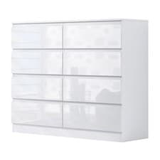 Image of White Gloss 8 Drawer Chest of Drawers Bedroom Large Modern No Handle Design