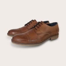 Image of Men's Bespoke Handmade Genuine Tan Leather Oxford Brogue Toe Cap Derby Shoes NEW