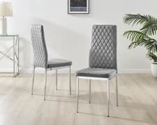 Image of Furniturebox Set of 4 / 6 MILAN Velvet Hatched Chrome Metal Padded Dining Chairs