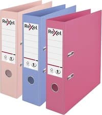 Image of Rexel Pastel Plastic A4 Lever Arch Files, 3-Pack (Pink, Blue, Peach), Patented N