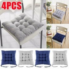 Image of 4 Pack Seat Pad Dining Room Garden Kitchen Chair Seat Cushions Tie On Plain UK