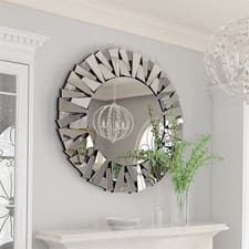 Image of Round Wall Mirror for Living Room Large Elegant Silver Glass Mirror Home Decor