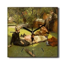 Image of Silent Wall Clock Canvas 30x30 Painting Park Children Trees Grass Flowers
