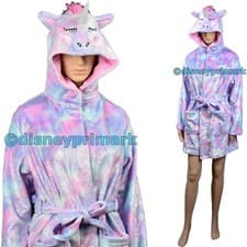 Image of Glitter UNICORN Hooded Dressing Gown Warm Shiny Bath Robe Horn Girls XMas Gift