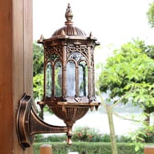 Image of Antique Exterior Wall Light Fixture Aluminum Glass Lantern Outdoor Garden Lamp