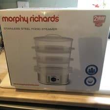 Image of Morphy Richards 9L 750W 3-Tier Electric Food Steamers - White & Grey (470001)