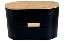Image of Typhoon Kitchen Bread Bin With Bamboo Lid Ribbed Design Matt Black Loaf Storage