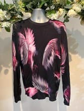 Image of TED BAKER Jumper Mens TB 3 UK M Navy Purple Print Fine Knit Long Sleeve Sweater