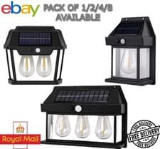 Image of Solar Powered Wall Light Outdoor Lantern PIR Motion Sensor Garden Security Lamp