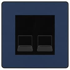 Image of BG Evolve Matt Blue Double RJ11 Telephone Socket PCDDBRJ112 - Black Insert