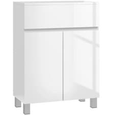 Image of High Gloss Bathroom Floor Cabinet Storage Cupboard with Drawer Adjustable Shelf
