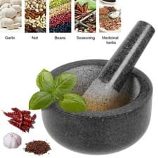 Image of Large Pestle and Mortar Set Granite Stone Spice Herb Crusher Grinder DIY Vintage