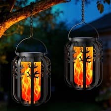 Image of Solar Lights Outdoor Garden, 2 Pack Gen2 Realistic Flickering Flame Hanging Sola