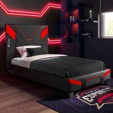 Image of X ROCKER Cerberus MKII Gaming Bed Frame Faux Leather, 3 Sizes - CARBON RED