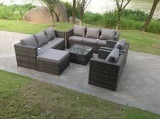 Image of Fimous 9 Seater Rattan Sofa Set Lounge Chair Outdoor Garden Furniture Patio Grey