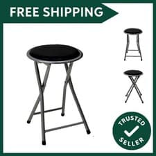Image of Black Padded Folding Breakfast Kitchen Bar Stool Seat