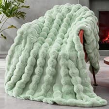 Image of Faux Fur Throw Blanket Soft Plush Thick Cozy – Sage Green 60 x 80