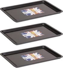 Image of Durable Non-Stick Baking Tray Set (3 pcs) - 32x23x1.5 cm, Black, Dishwasher Safe
