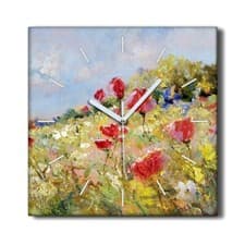 Image of Silent Wall Clock Canvas 30x30 Painting Abstract Meadow Flowers Landscape