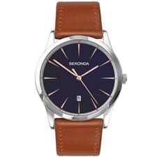 Image of Sekonda Watch 1559 Mens Dated Silver Case Brown Strap
