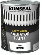 Image of Ronseal Radiator Paint Stays White SATIN Paint White 750ml And 250ml