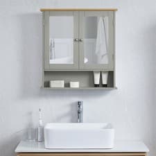 Image of Bathroom Cabinet Wall Cupboard Mounted Storage White Grey Furniture Mirrored