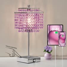 Image of GyroVu Crystal Table Lamp, Touch Lamp with USB C+A Ports, Dimmable Bedside Lamp