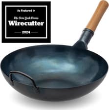 Image of Flat Bottom Wok Pan - 34 Cm Pre-Seasoned Blue Carbon Steel Wok - Traditional
